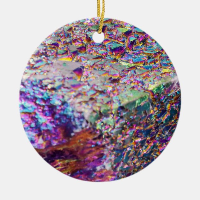 Rainbow Aura Crystals Ceramic Ornament (Front)