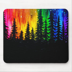 Rainbow aurora and forest mouse pad