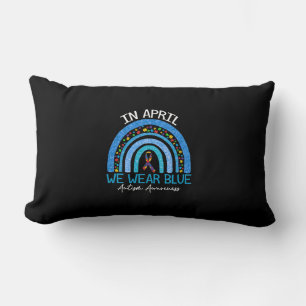 Rainbow Autism In April We Wear Blue Autism Lumbar Pillow