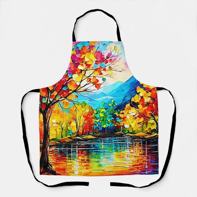 Rainbow Autumn Lake Art Apron (Front)