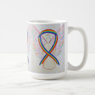 Rainbow Awareness Ribbon Angel Art Mug