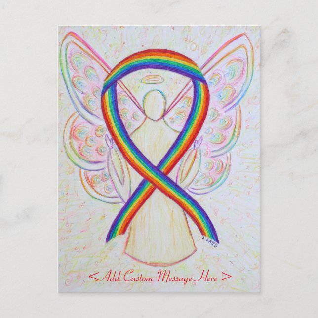 Rainbow Awareness Ribbon Angel Custom Postcard (Front)