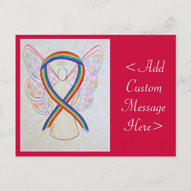 Rainbow Awareness Ribbon Angel Custom Postcard (Front)