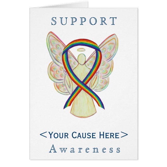 Rainbow Awareness Ribbon Angel Customized Card (Front)