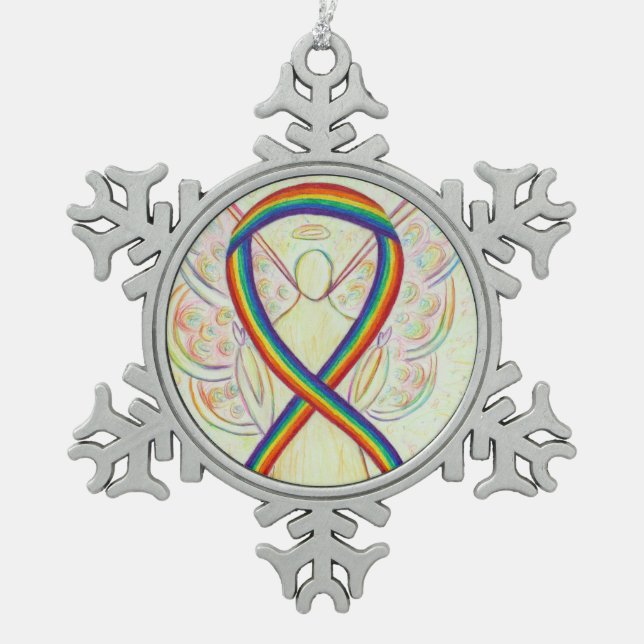 Rainbow Awareness Ribbon Angel Customized Ornament (Front)
