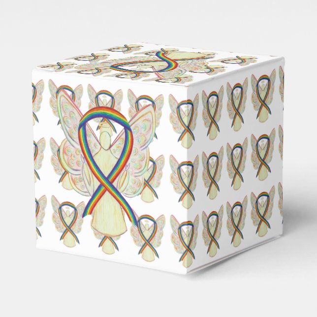 Rainbow Awareness Ribbon Angel Party Favour Boxes (Front Side)