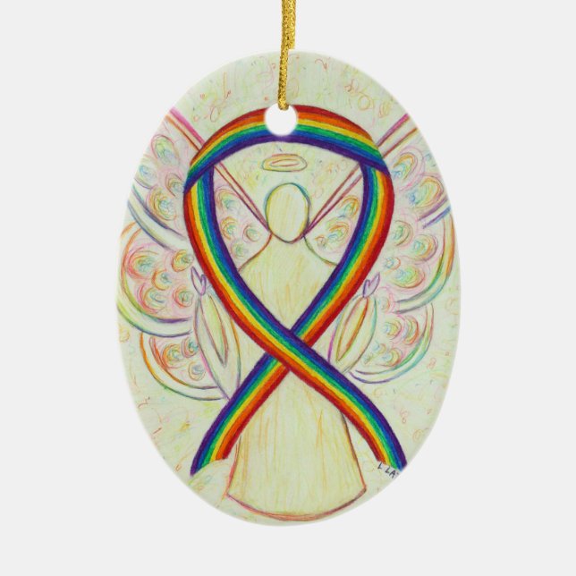 Rainbow Awareness Ribbon Angel Pendant Ornament (Front)