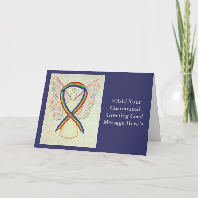 Rainbow Awareness Ribbon Angel Personalized Cards (Front)