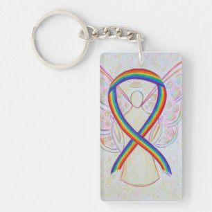Rainbow Awareness Ribbon Angel Porte - clé