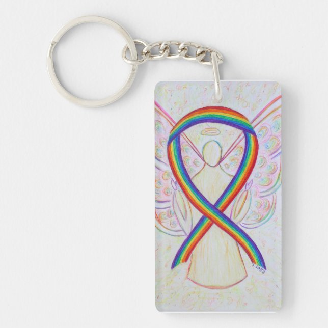 Rainbow Awareness Ribbon Angel Porte - clé (Devant)