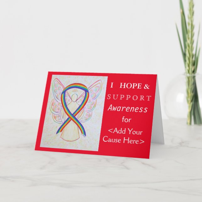 Rainbow Awareness Ribbon Custom Cause Angel Cards (Front)