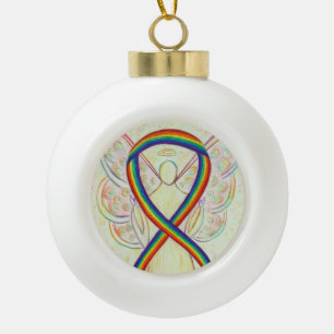 Rainbow Awareness Ribbon Guardian Angel Ornaments