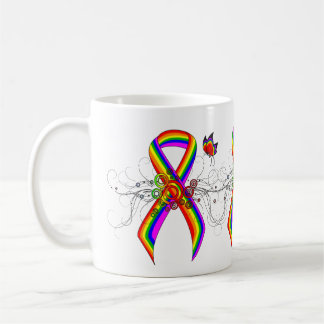 Rainbow Awareness Ribbon with Butterfly Coffee Mug