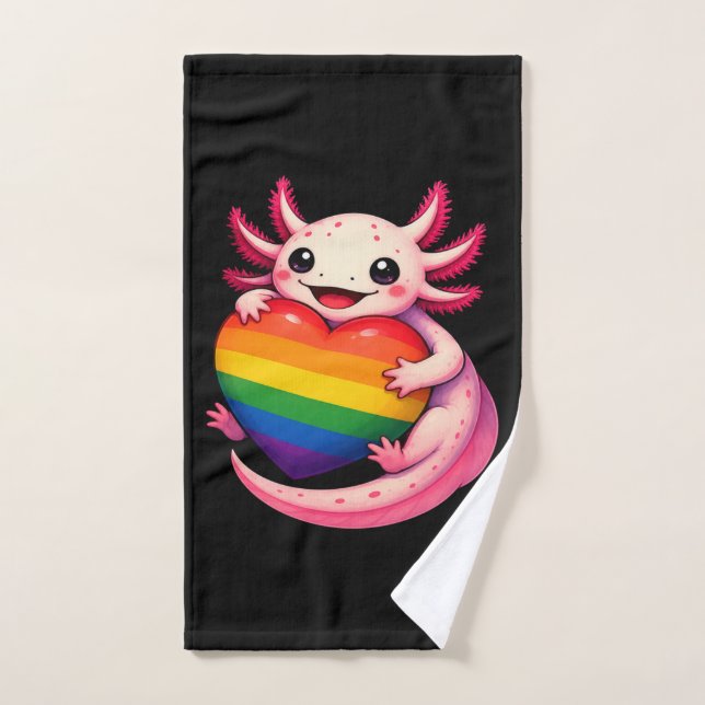 Rainbow Axolotl Heart Pride Amphibian Hand Towel (Hand Towel)