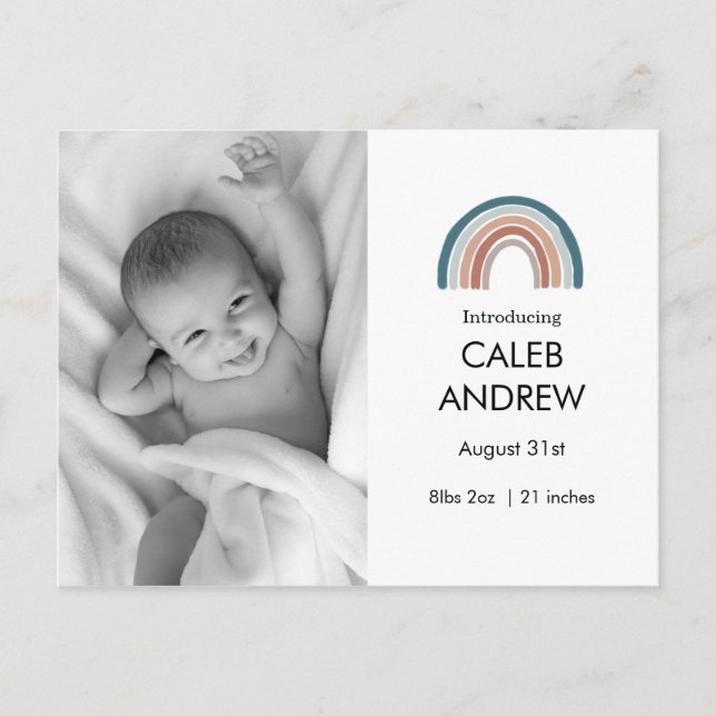 Rainbow Baby Boy Birth Announcement Postcard (Front)