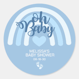 Rainbow Baby Boys Personalized Blue Heart Classic Round Sticker