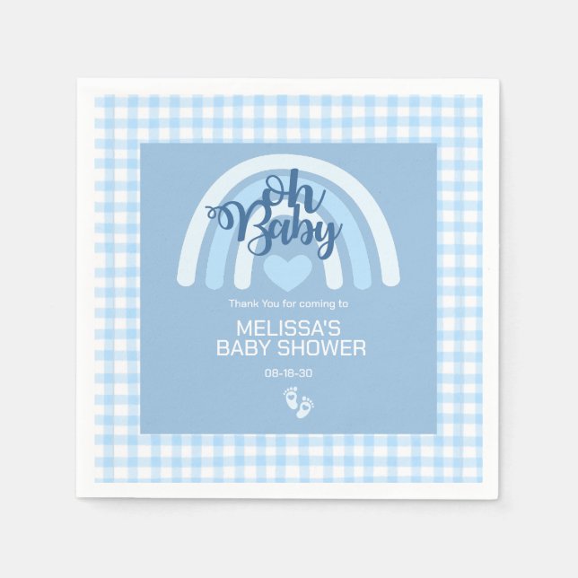 Rainbow Baby Boys Personalized Blue Heart Napkin (Front)