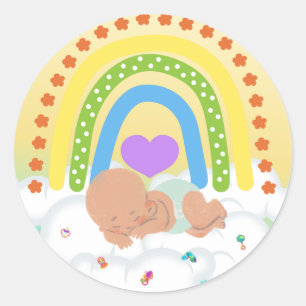 Rainbow Baby Brown Newborn Heart Yellow Sticker