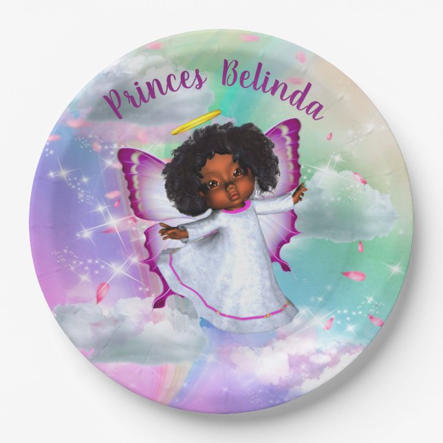 Rainbow Baby Butterfly Fairy Baby Shower Paper Plate (Front)