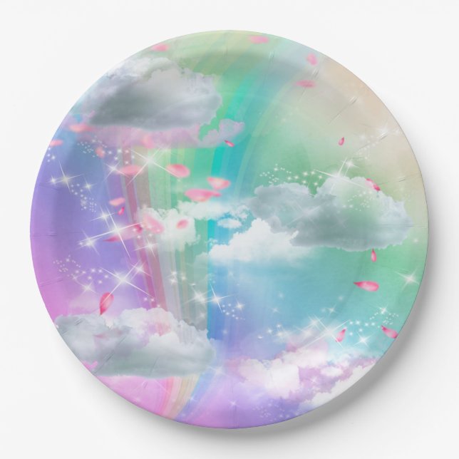 Rainbow Baby Butterfly Fairy Baby Shower Paper Plate (Front)