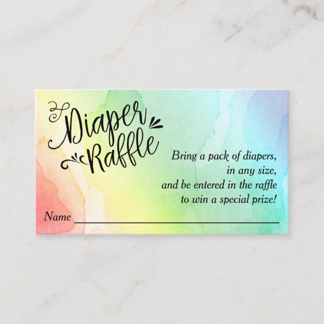 Rainbow Baby Diaper Raffle Ticket, Black Script Enclosure Card (Front)