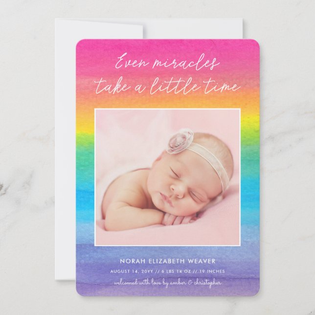 Rainbow Baby | Even Miracles | Photo Birth Announcement (Front)