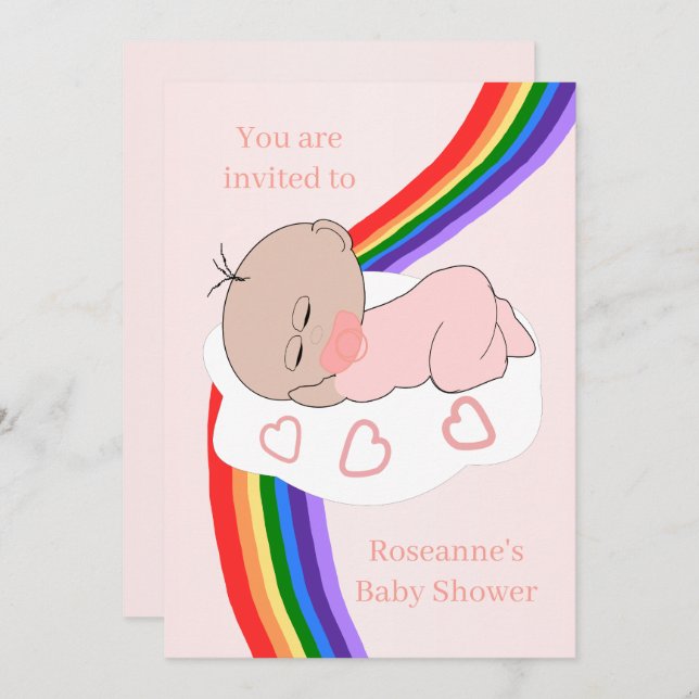 Rainbow Baby Girl Baby Shower Invitation (Front/Back)