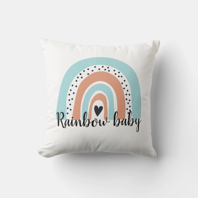 Rainbow Baby Heart Blue Peach Throw Pillow (Front)