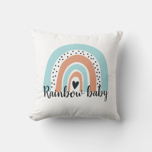 Rainbow Baby Heart Blue Peach Throw Pillow