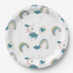 Rainbow Baby Pastel Pattern – Whimsical Nursery Paper Plate