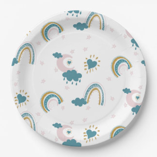 Rainbow Baby Pastel Pattern – Whimsical Nursery Paper Plate