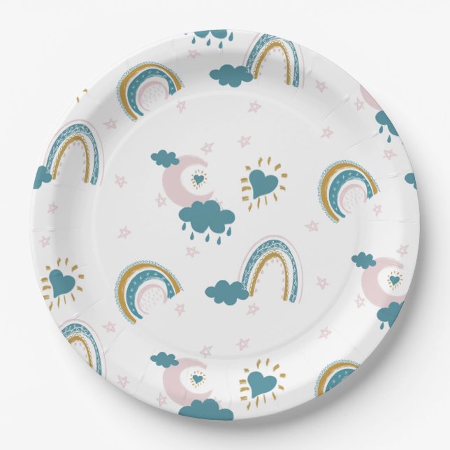 Rainbow Baby Pastel Pattern – Whimsical Nursery Paper Plate (Front)
