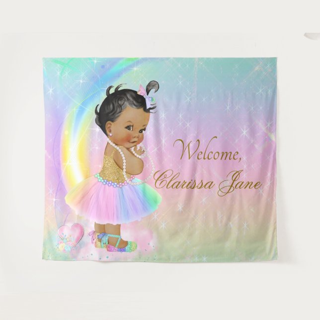 Rainbow Baby Shower Backdrop Banner African Girl Tapestry (Front (Horizontal))