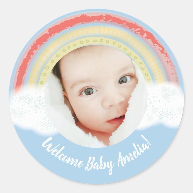 Rainbow Baby Shower Blue Boy Classic Round Sticker (Front)