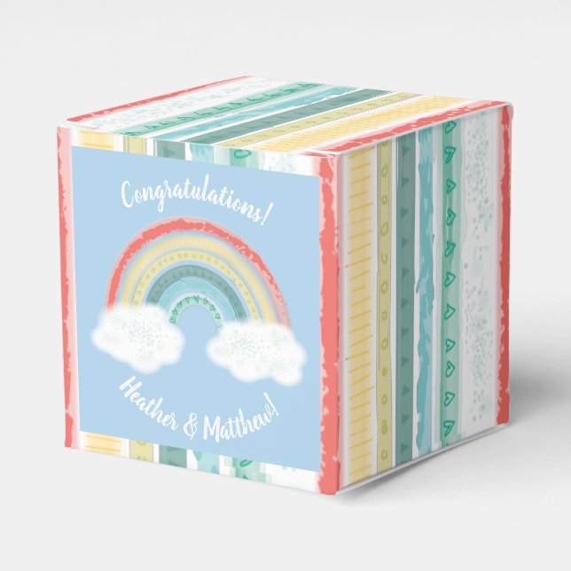 Rainbow Baby Shower Blue Boy Favor Box (Front Side)
