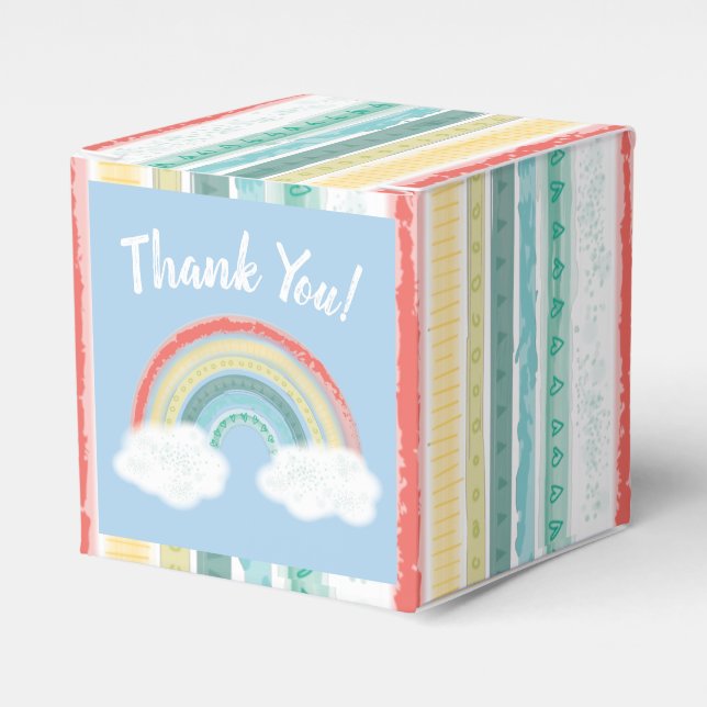 Rainbow Baby Shower Blue Boy Favor Box (Front Side)