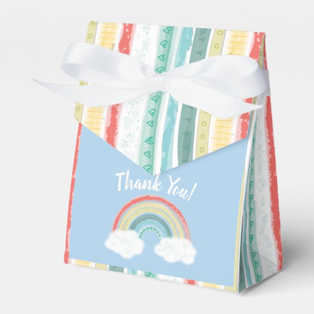 Rainbow Baby Shower Blue Boy Favor Box (Front Side)