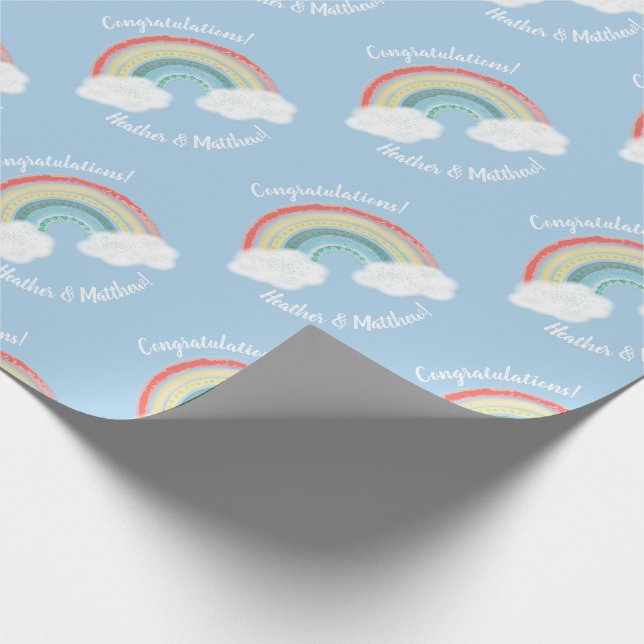 Rainbow Baby Shower Blue Boy Wrapping Paper (Corner)