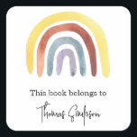 Rainbow - baby shower bookplate square sticker<br><div class="desc">Gender Neutral boho watercolor rainbow baby shower. Matching items available.</div>