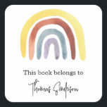 Rainbow - baby shower bookplate square sticker<br><div class="desc">Gender Neutral boho watercolor rainbow baby shower. Matching items available.</div>