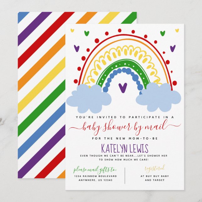 Rainbow Baby Shower by Mail Invitation (Front/Back)