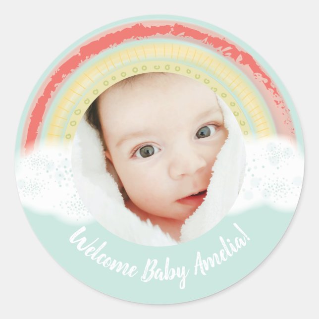 Rainbow Baby Shower Classic Round Sticker (Front)