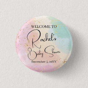 Rainbow Baby Shower Colourful Watercolor Custom 1 Inch Round Button