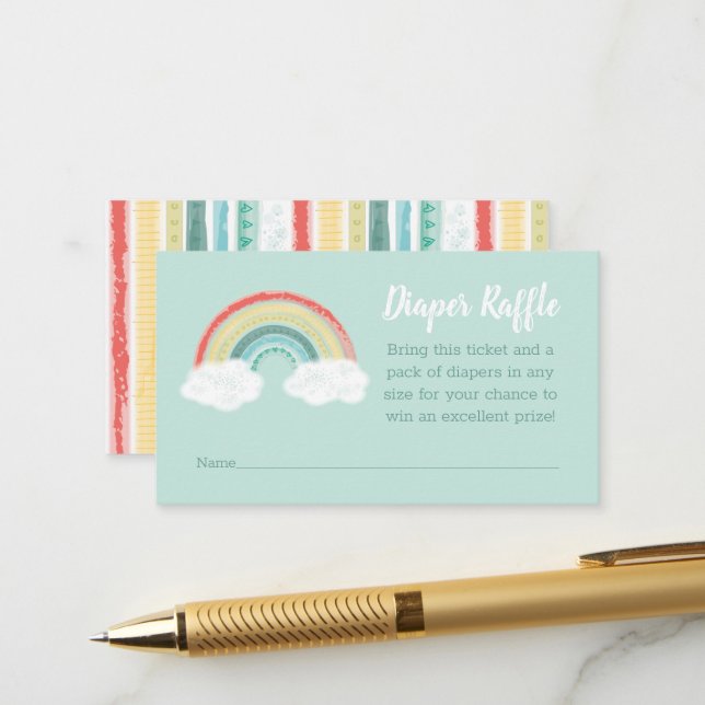 Rainbow Baby Shower Diaper Raffle Enclosure Card (Front/Back In Situ)