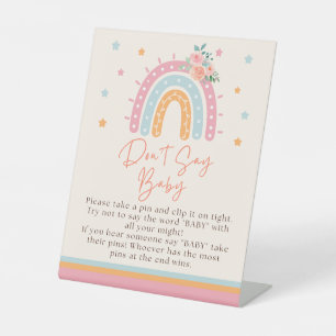 Rainbow Baby Shower Game Don't Say Baby Pedestal Sign