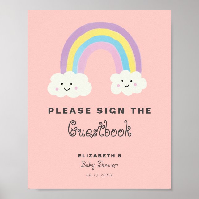 Rainbow Baby Shower Girl Pink Sign the Guestbook (Front)