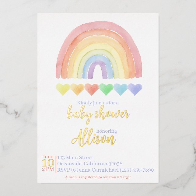Rainbow Baby Shower invitation  (Front)