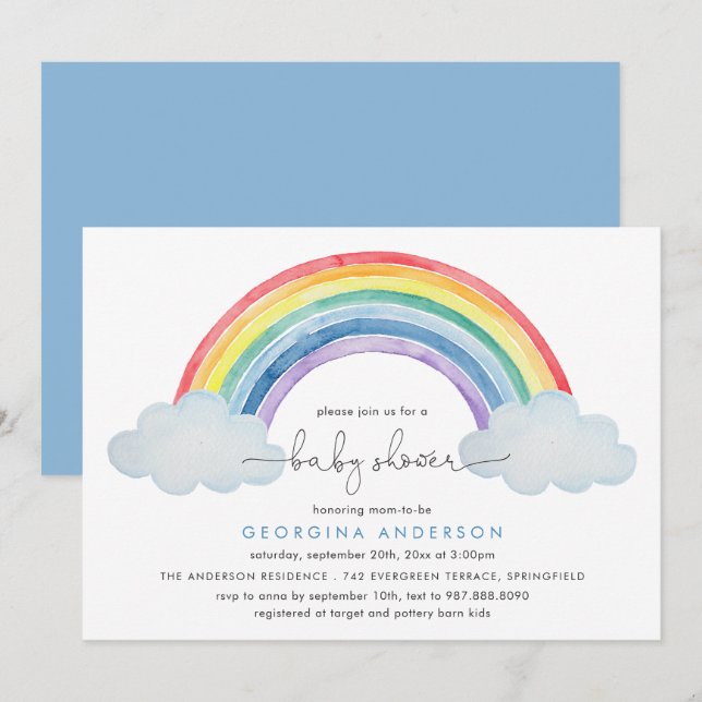 Rainbow Baby Shower Invitation (Front/Back)