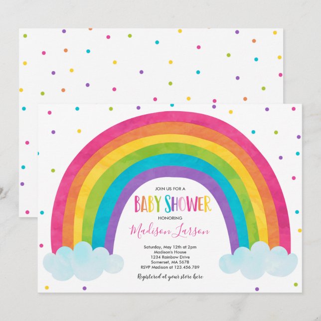 Rainbow Baby Shower Invitation Bright Rainbow Baby (Front/Back)