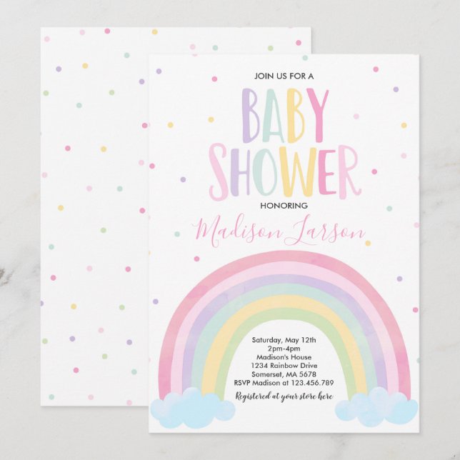Rainbow Baby Shower Invitation Pastel Rainbow Baby (Front/Back)